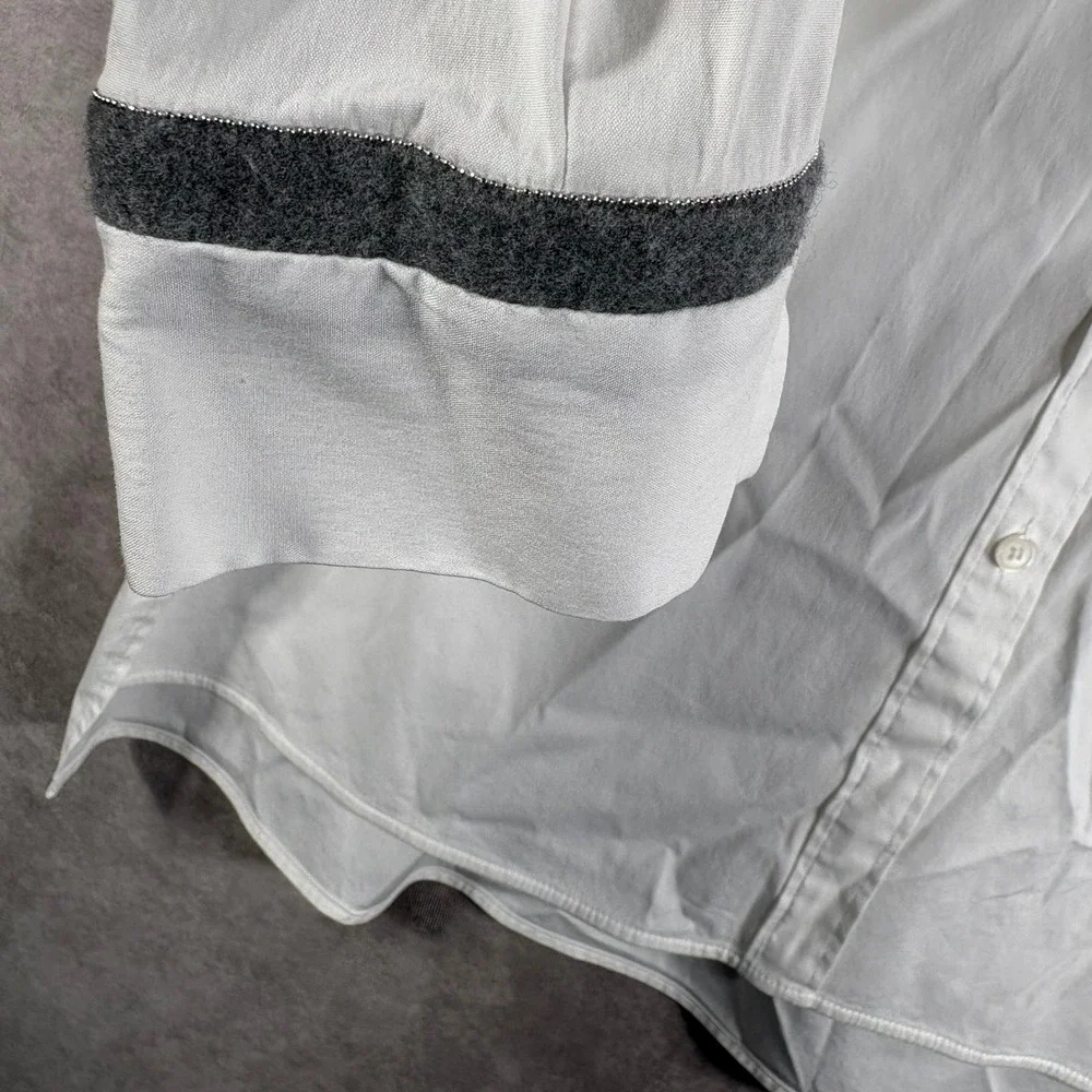 Lafayette 148 Button Down Shirt Womens‎ Small White Beaded Trim Long Sleeve Top - Picture 4 of 10